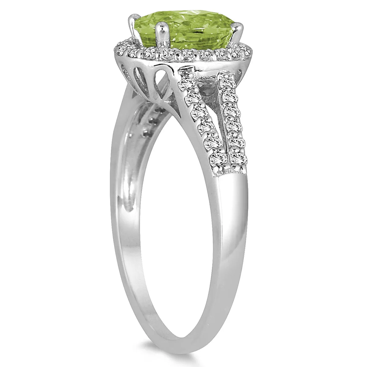 1 1/4 Carat Oval Peridot And Diamond Ring In 10K White Gold