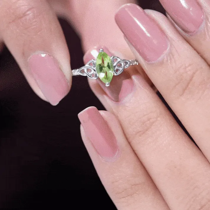 1 CT Marquise Cut Peridot Solitaire Celtic Ring with Diamond Side Stones