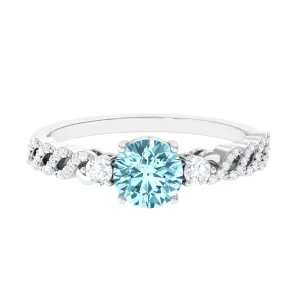 1 CT Solitaire Aquamarine and Diamond Designer Engagement Ring