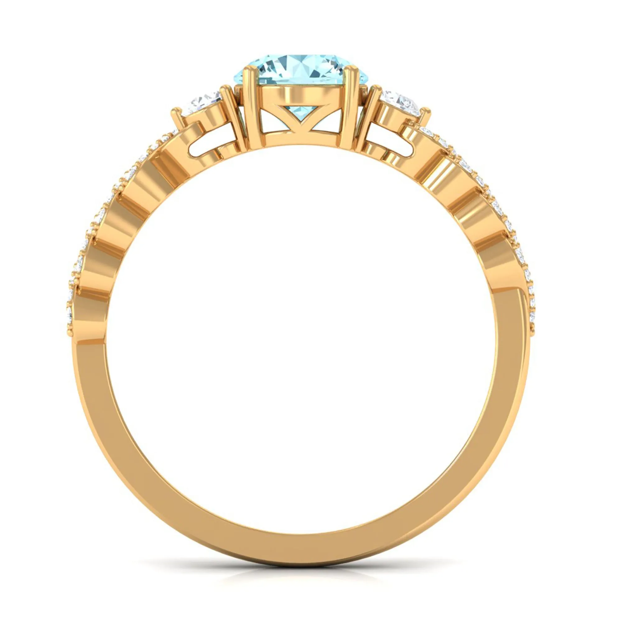 1 CT Solitaire Aquamarine and Diamond Designer Engagement Ring