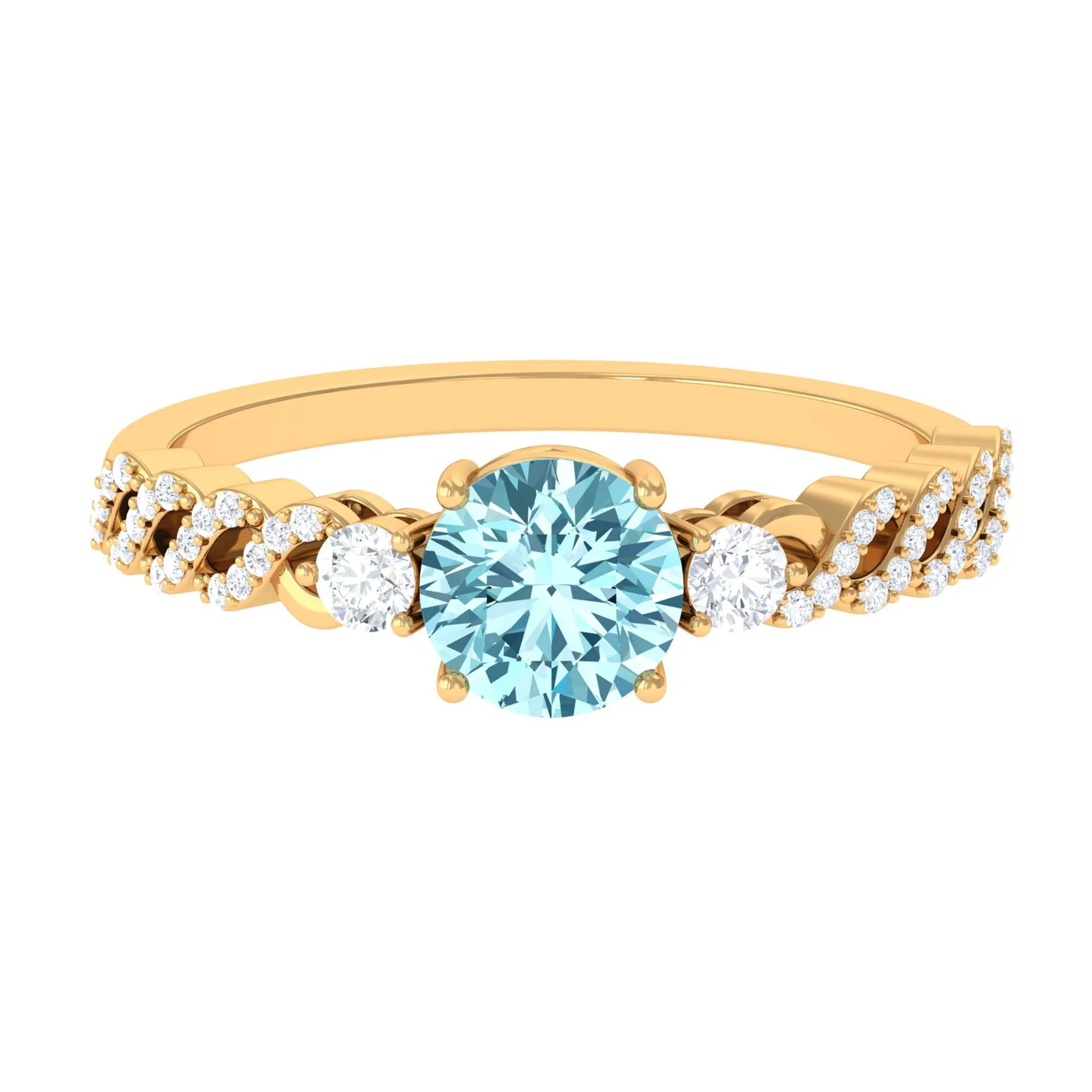 1 CT Solitaire Aquamarine and Diamond Designer Engagement Ring
