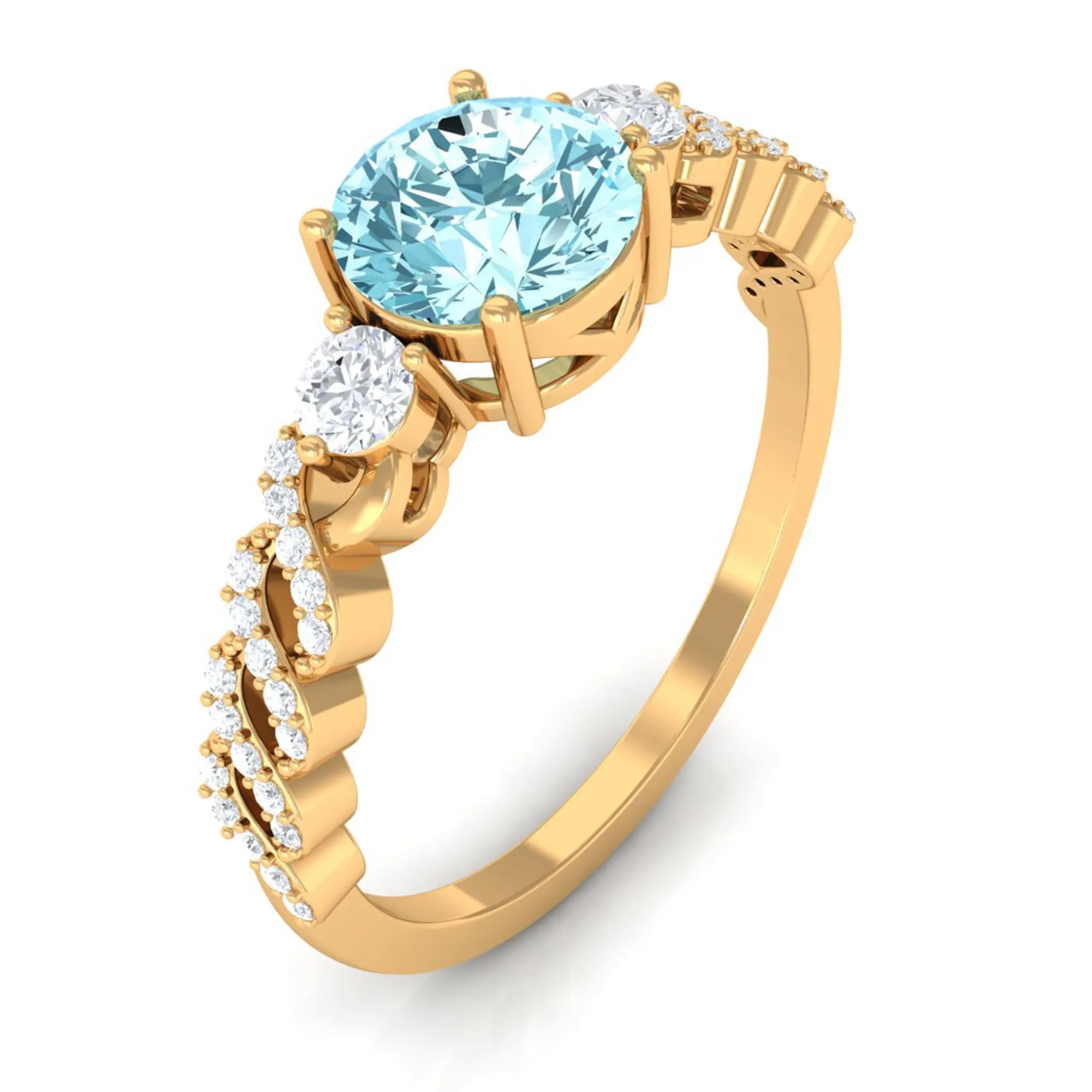 1 CT Solitaire Aquamarine and Diamond Designer Engagement Ring