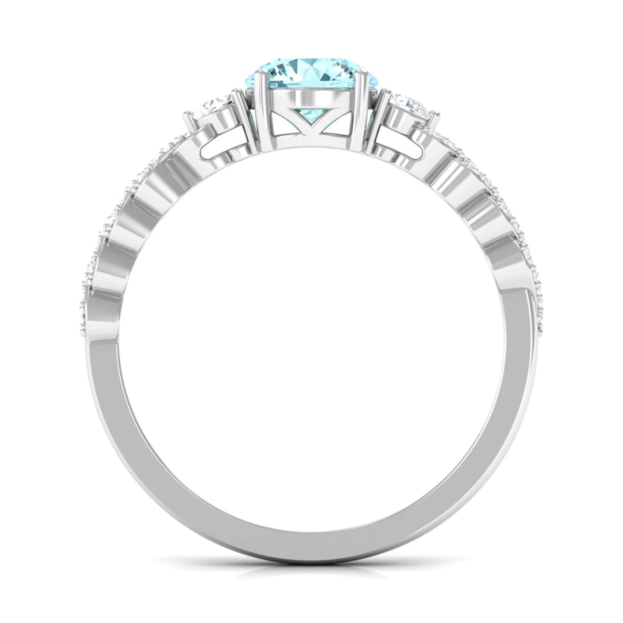 1 CT Solitaire Aquamarine and Diamond Designer Engagement Ring
