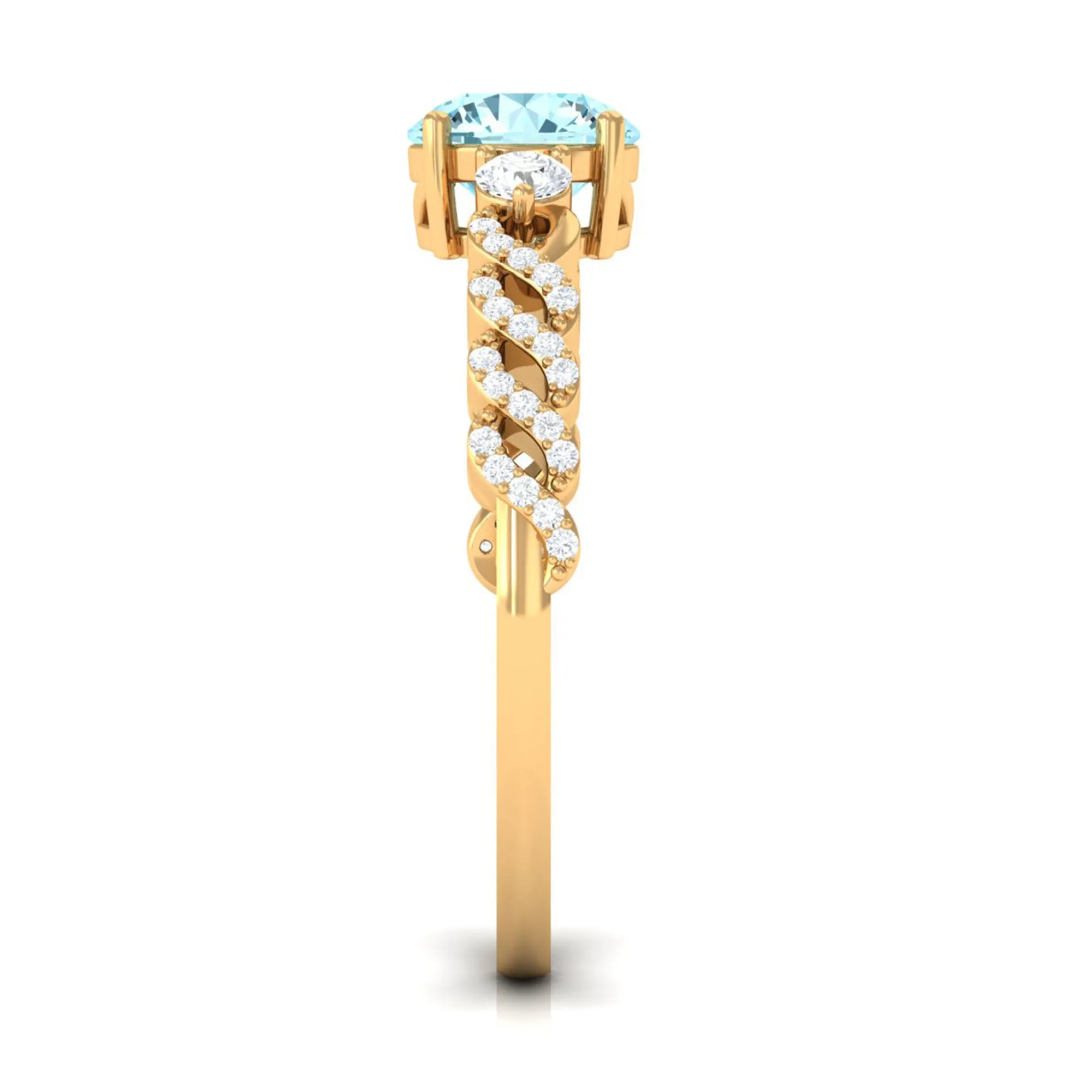 1 CT Solitaire Aquamarine and Diamond Designer Engagement Ring