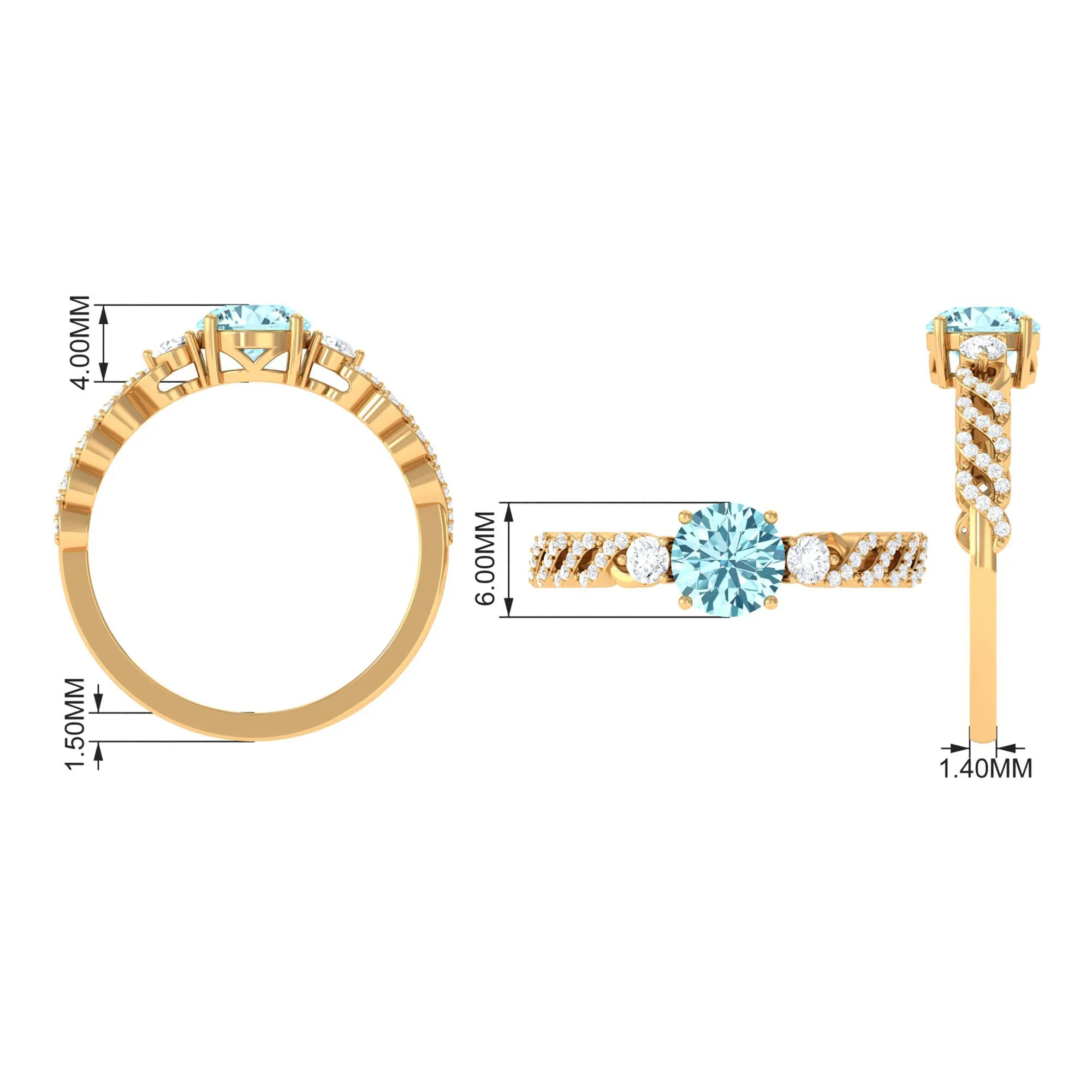 1 CT Solitaire Aquamarine and Diamond Designer Engagement Ring