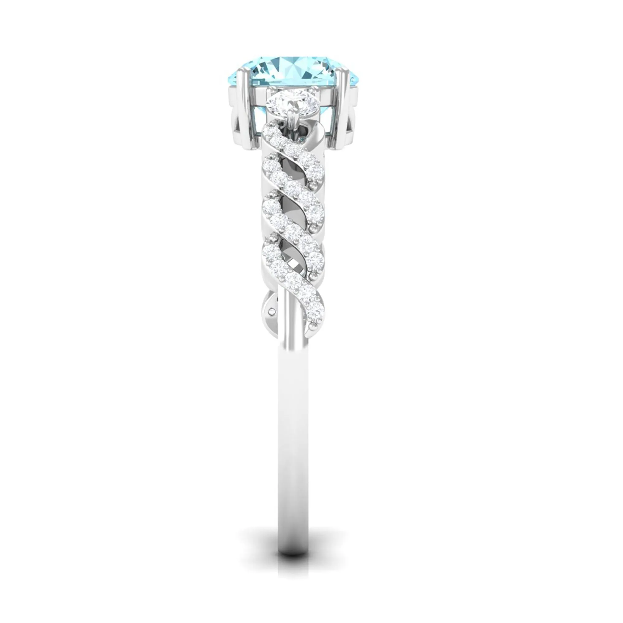 1 CT Solitaire Aquamarine and Diamond Designer Engagement Ring