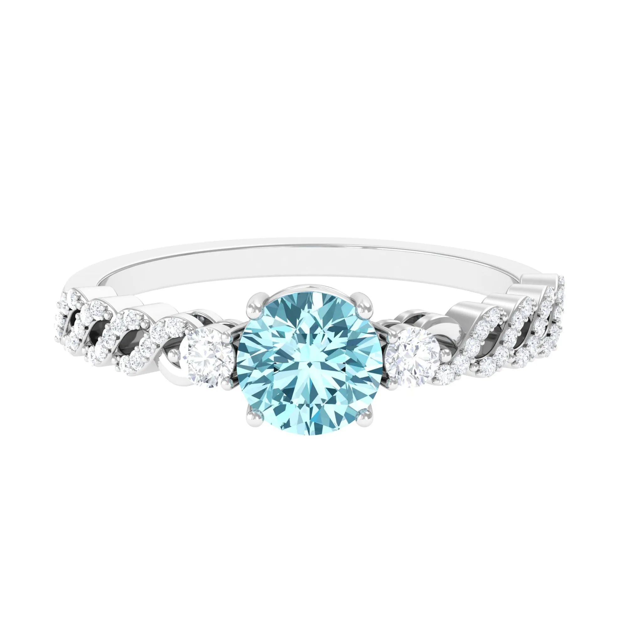 1 CT Solitaire Aquamarine and Diamond Designer Engagement Ring