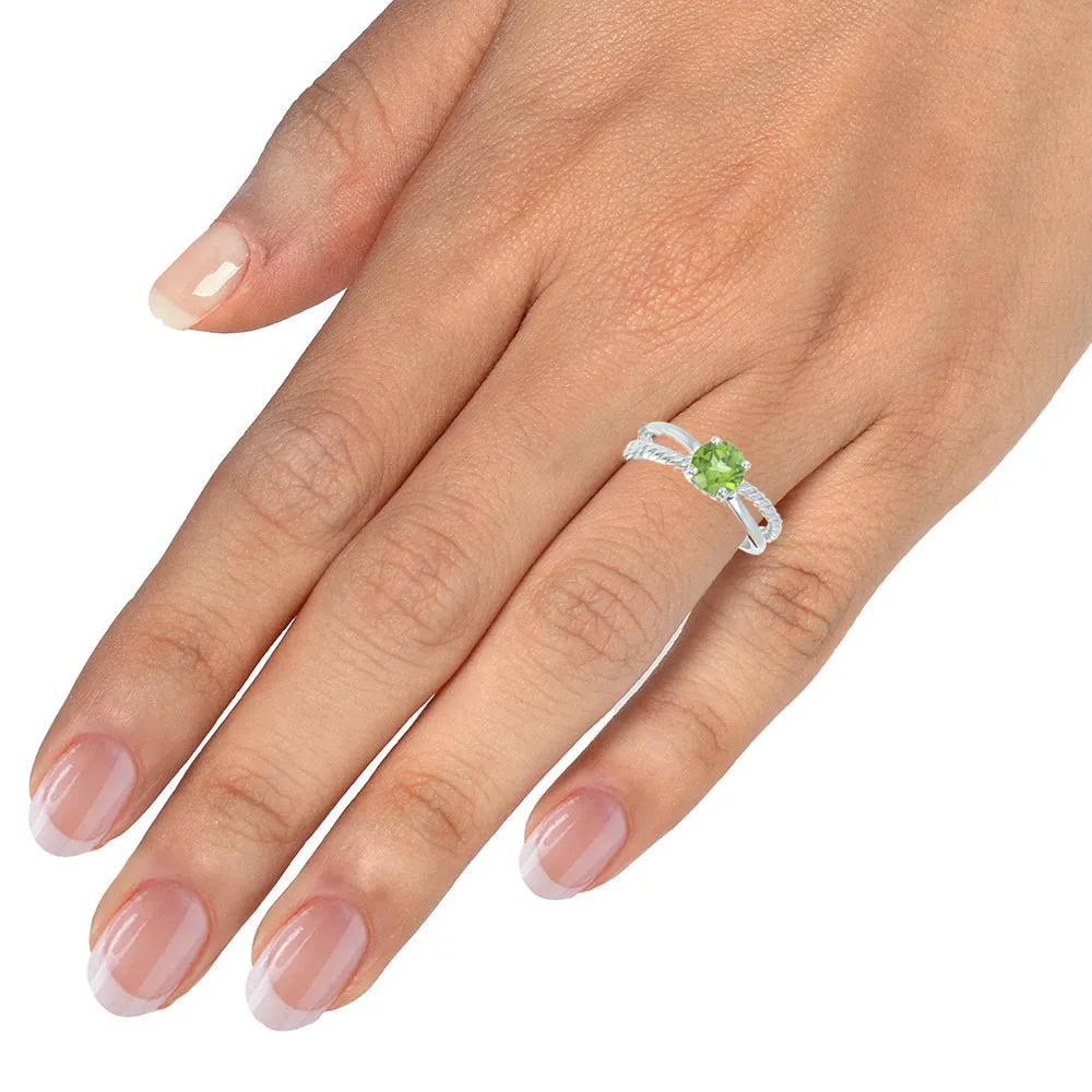 1 cttw Peridot Ring .925 Sterling Silver with Rhodium Plating Round Shape 7 MM