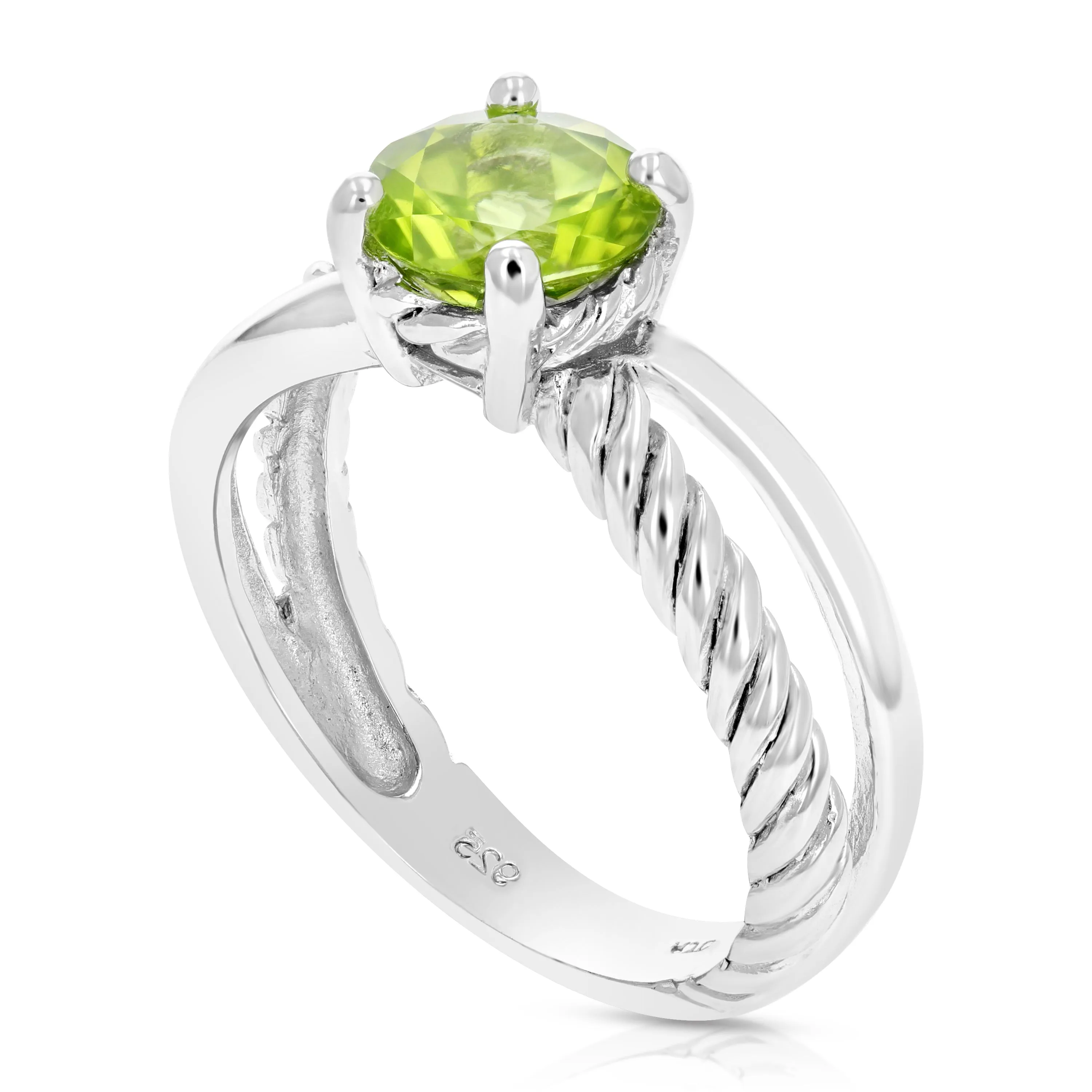 1 cttw Peridot Ring .925 Sterling Silver with Rhodium Plating Round Shape 7 MM