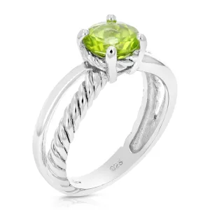 1 cttw Peridot Ring .925 Sterling Silver with Rhodium Plating Round Shape 7 MM