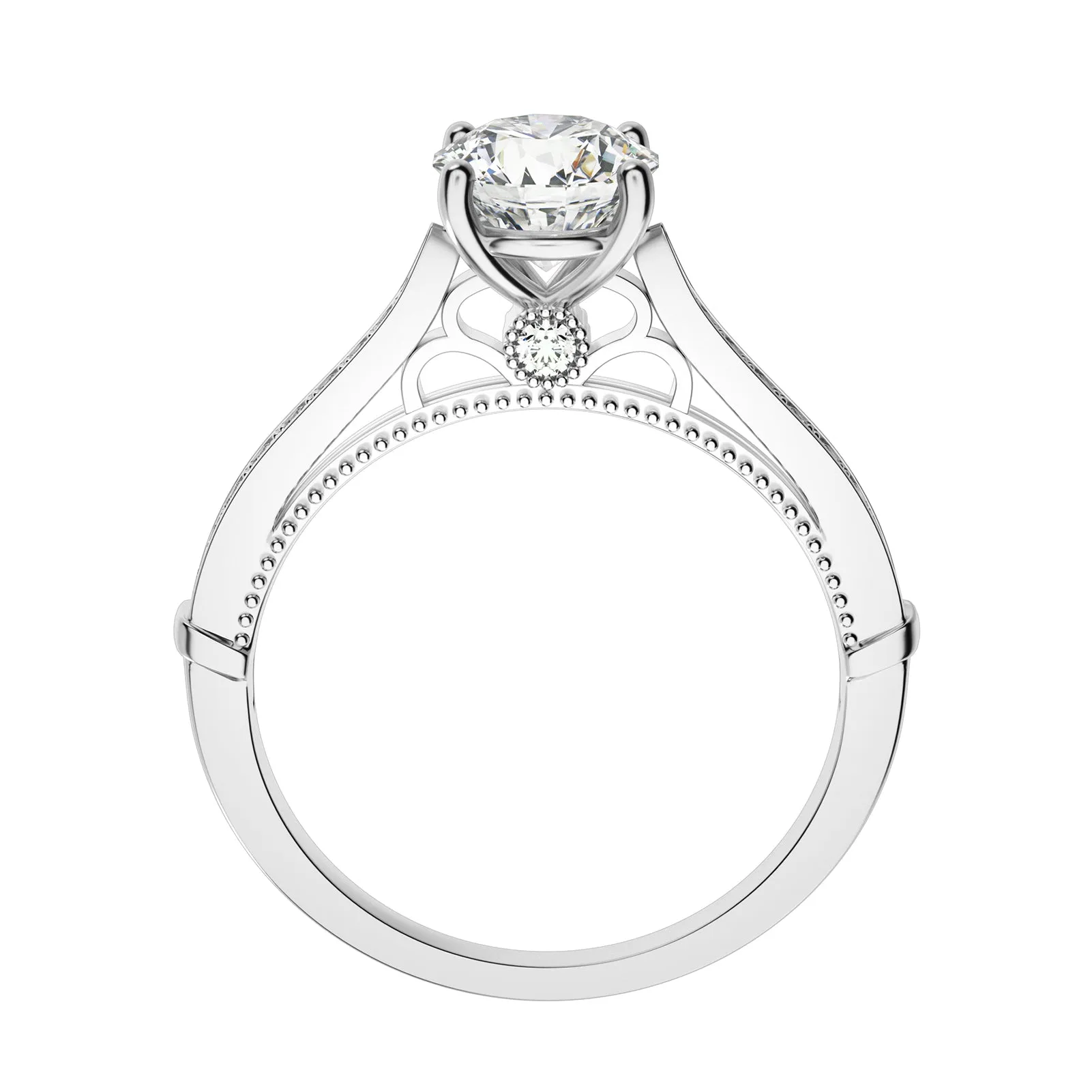 1 Row Detailed Accented Round Cut Moissanite Diamond Ring in Yellow/White Gold
