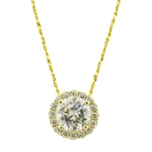 1.01ctw F/SI1 Round Diamond & Accented Pendant with 18" Fine Chain in 14K Yellow Gold