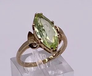 10k Yellow Gold Large 3ct Marquise Peridot Ring Sz 6