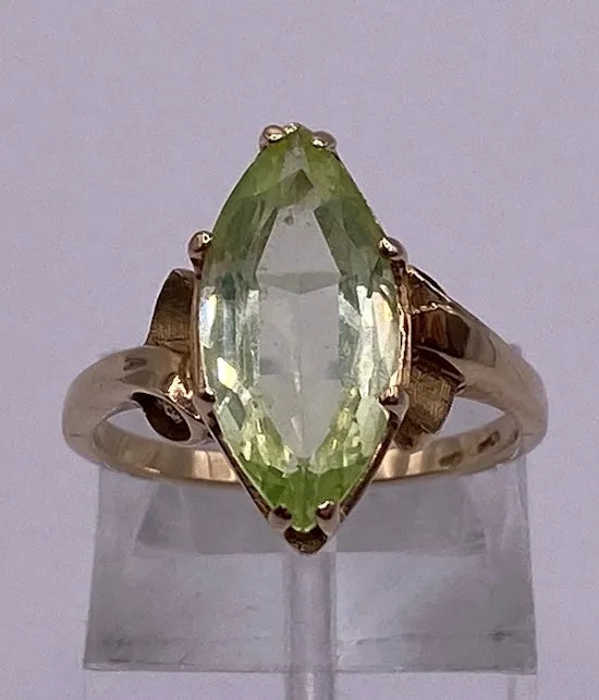10k Yellow Gold Large 3ct Marquise Peridot Ring Sz 6
