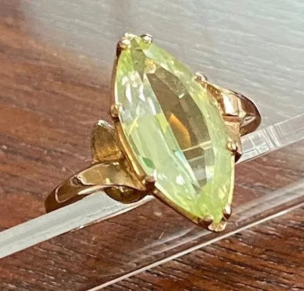 10k Yellow Gold Large 3ct Marquise Peridot Ring Sz 6