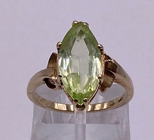 10k Yellow Gold Large 3ct Marquise Peridot Ring Sz 6