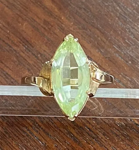 10k Yellow Gold Large 3ct Marquise Peridot Ring Sz 6