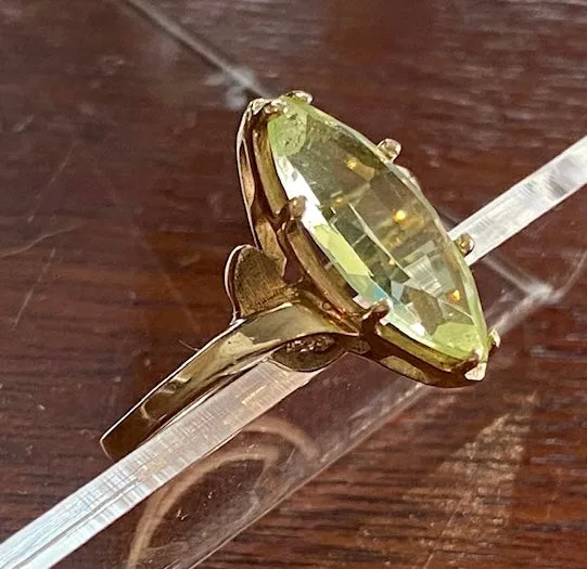 10k Yellow Gold Large 3ct Marquise Peridot Ring Sz 6