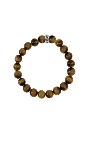 10MM BROWN TIGER EYE BEAD BRACELET WITH LOGO RING