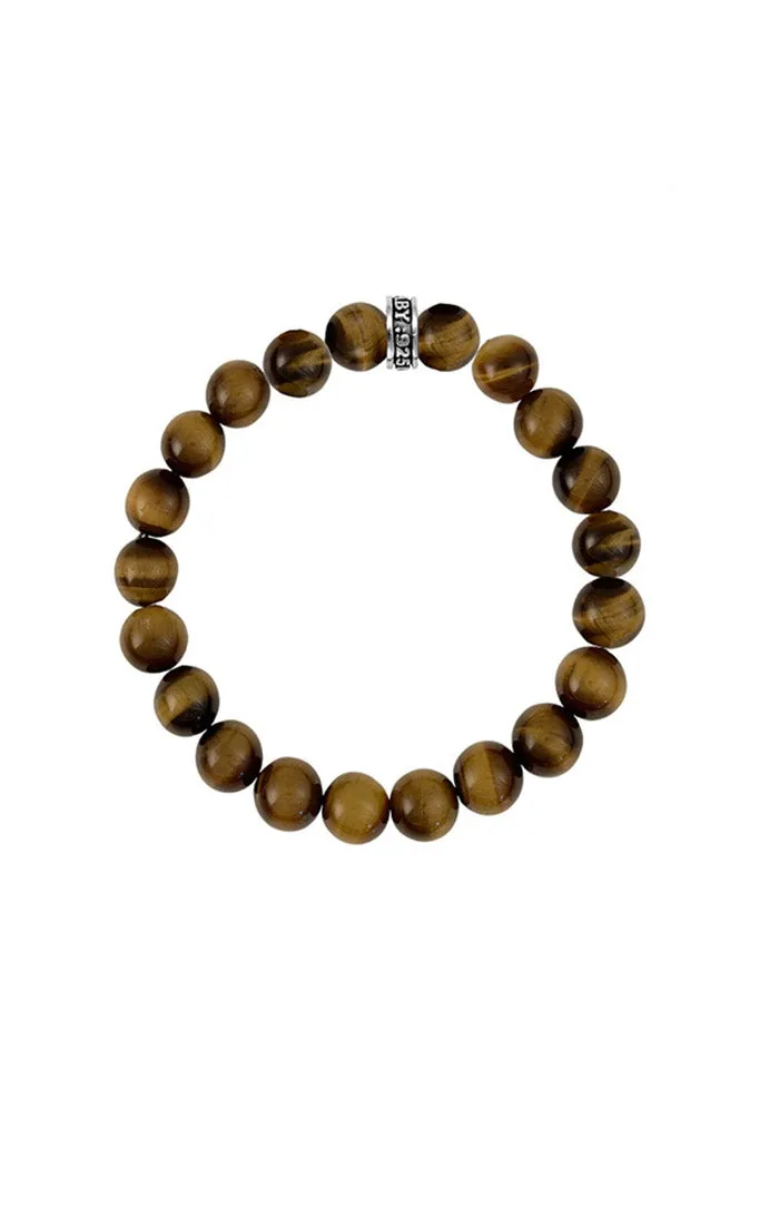 10MM BROWN TIGER EYE BEAD BRACELET WITH LOGO RING