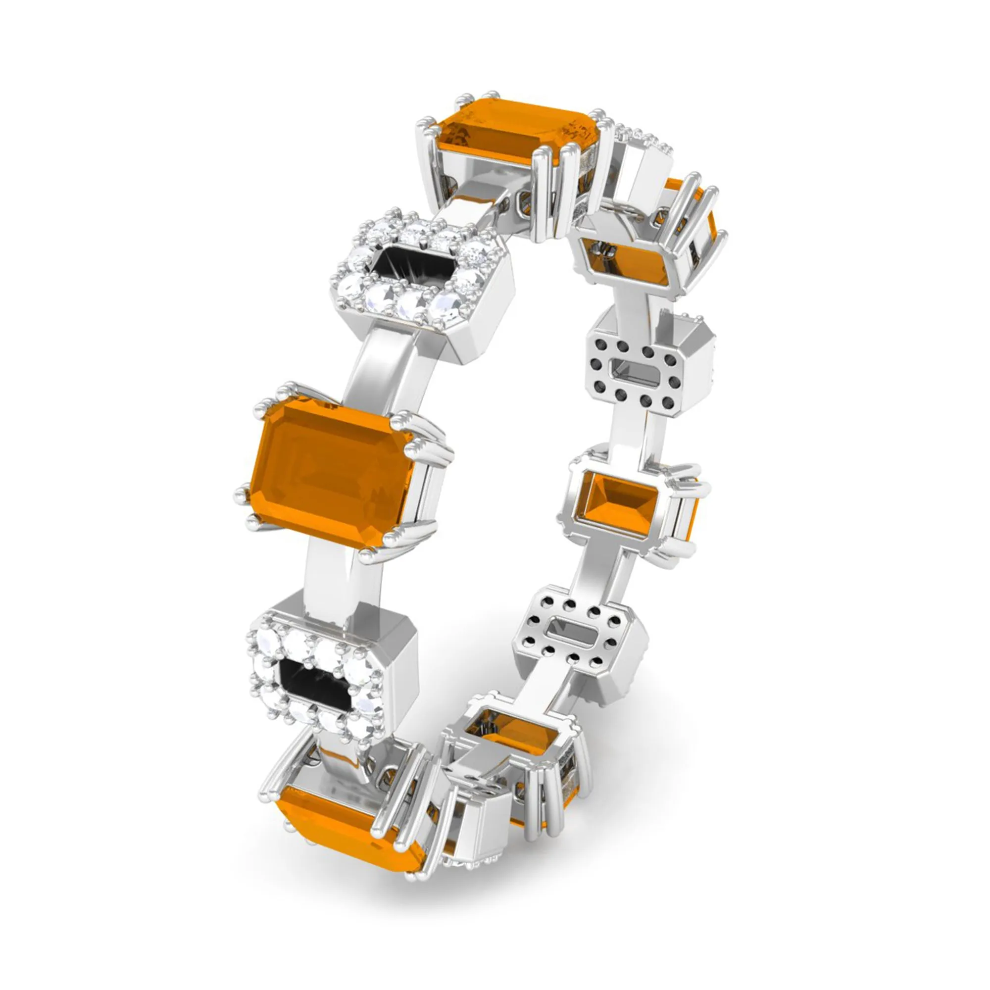 1.25 CT Emerald Cut Citrine Eternity Ring with Diamond Stones