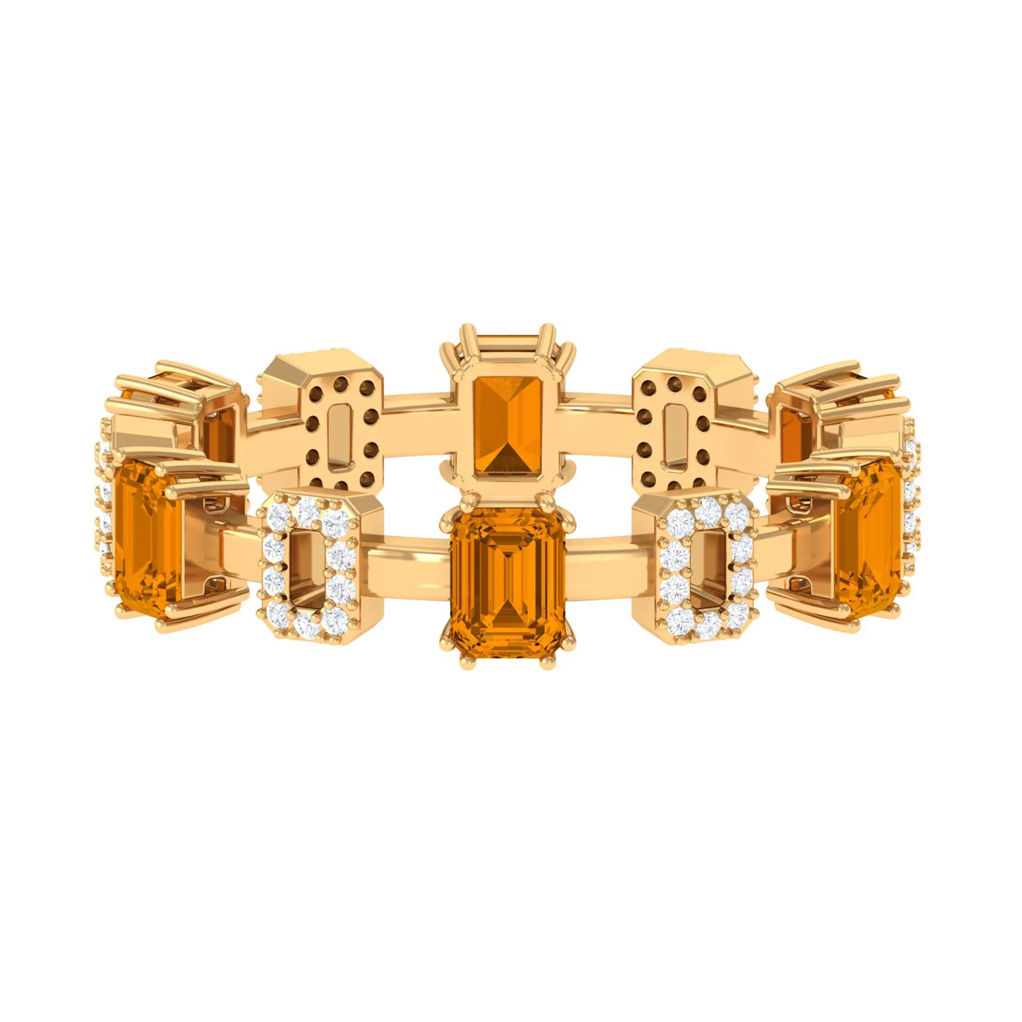 1.25 CT Emerald Cut Citrine Eternity Ring with Diamond Stones