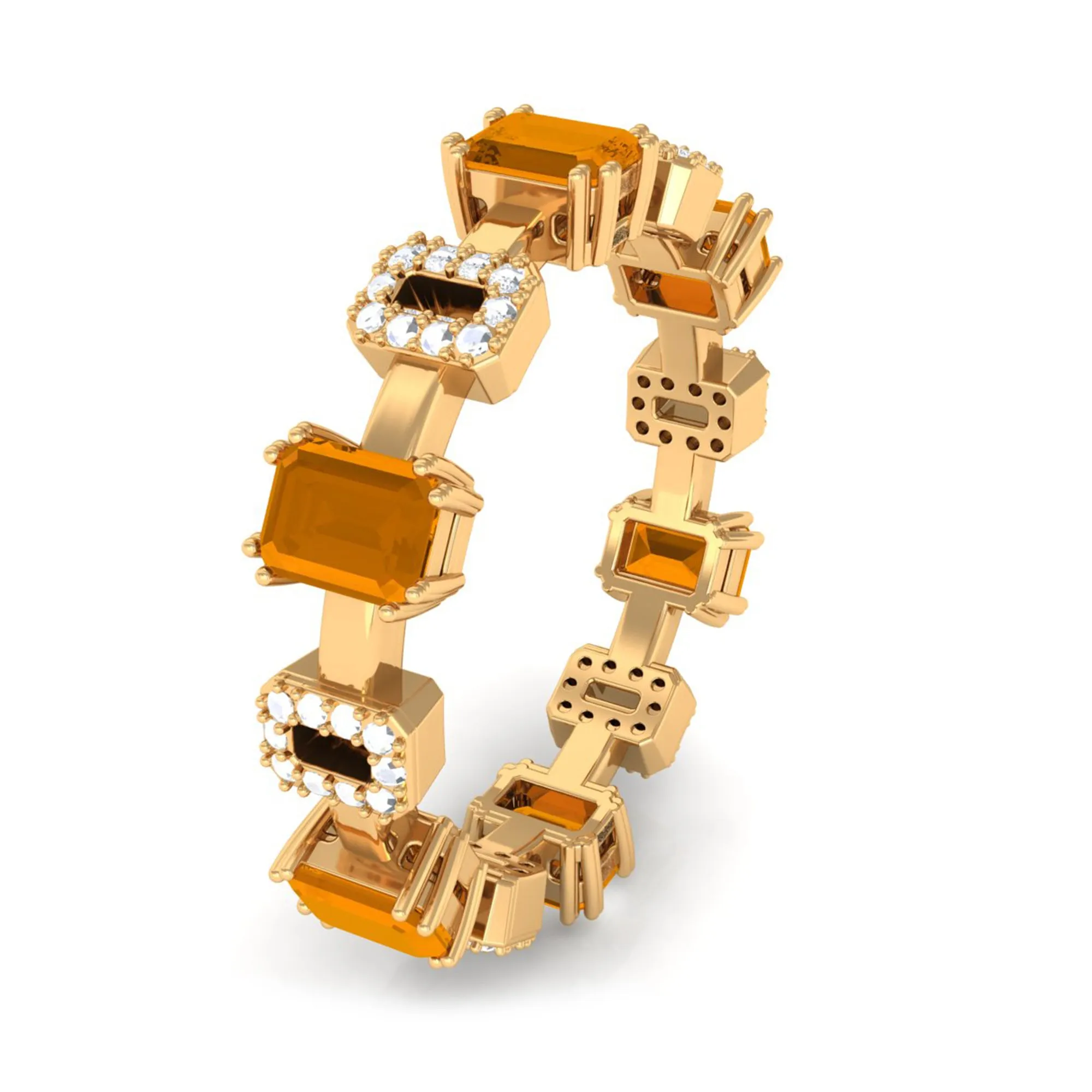 1.25 CT Emerald Cut Citrine Eternity Ring with Diamond Stones