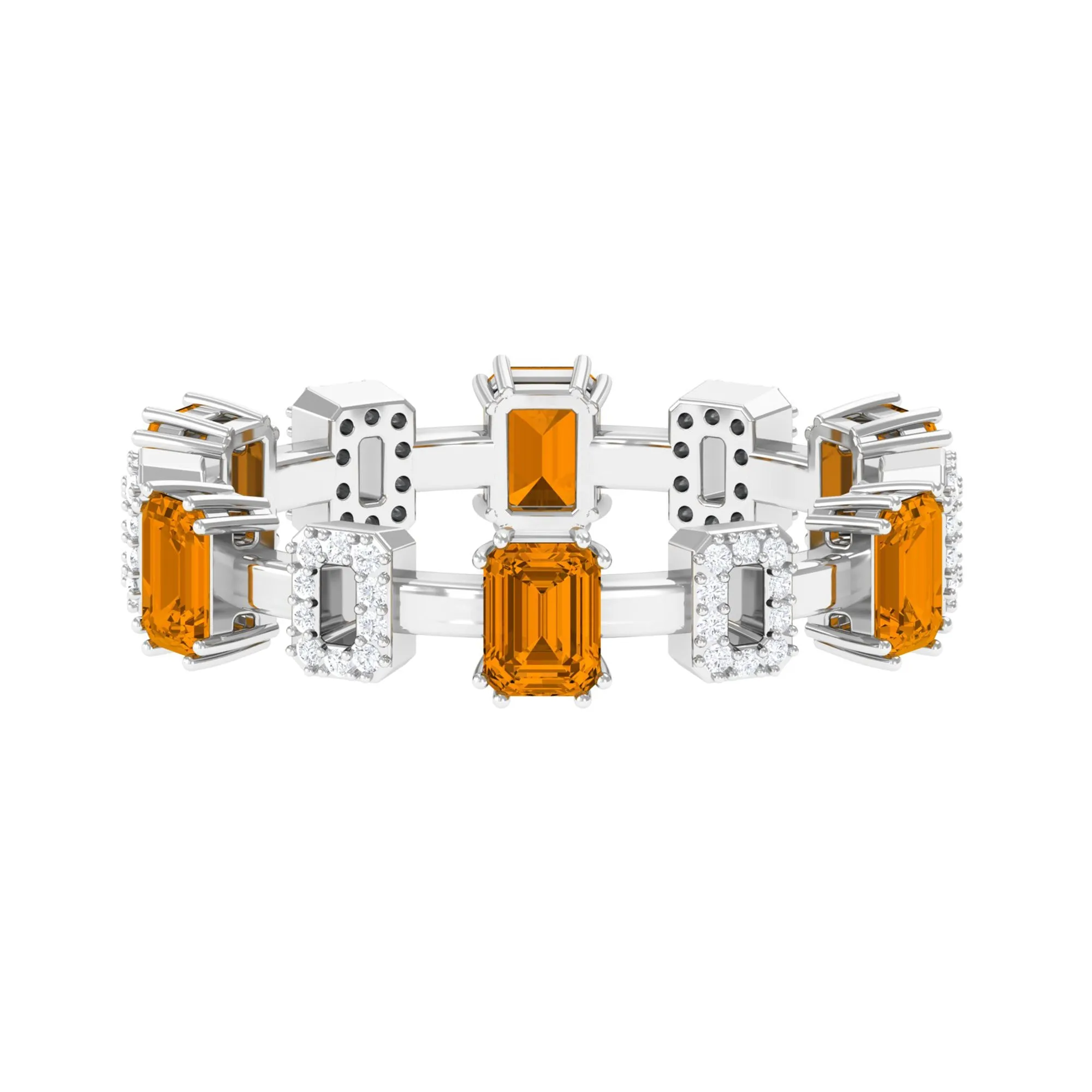 1.25 CT Emerald Cut Citrine Eternity Ring with Diamond Stones