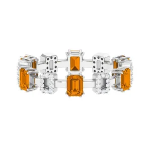 1.25 CT Emerald Cut Citrine Eternity Ring with Diamond Stones