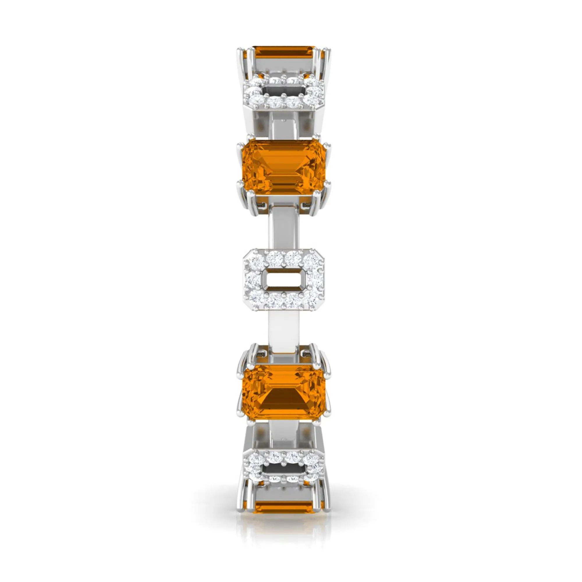 1.25 CT Emerald Cut Citrine Eternity Ring with Diamond Stones