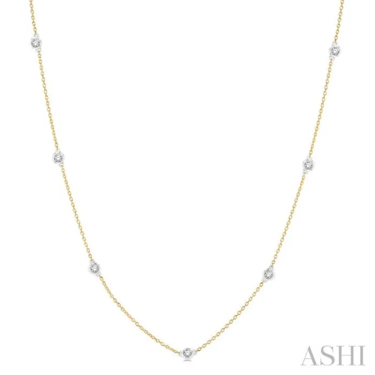 1/3 ctw Round Cut Diamond Station Necklace in 14K Yellow and White Gold
