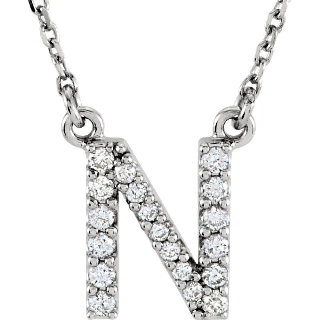 14k Gold 1/6 CTW Diamond Alphabet Initial Letter N Necklace