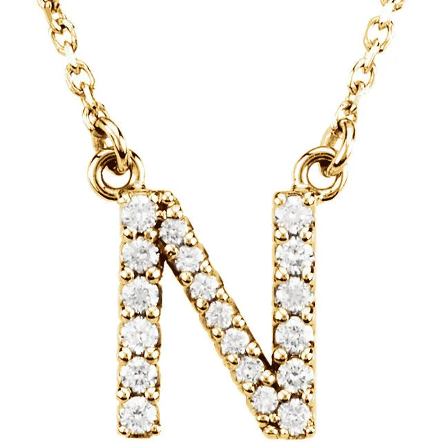 14k Gold 1/6 CTW Diamond Alphabet Initial Letter N Necklace