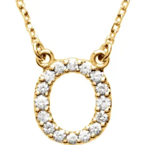 14k Gold 1/6 CTW Diamond Alphabet Initial Letter O Necklace