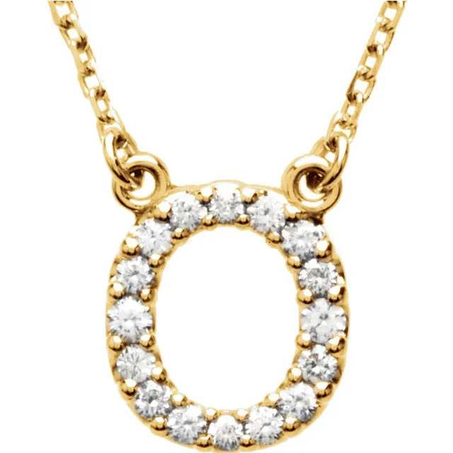 14k Gold 1/6 CTW Diamond Alphabet Initial Letter O Necklace