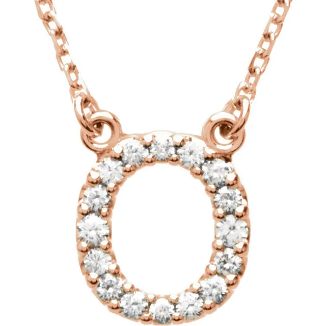14k Gold 1/6 CTW Diamond Alphabet Initial Letter O Necklace