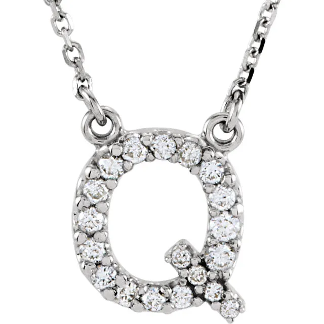 14k Gold 1/6 CTW Diamond Alphabet Initial Letter Q Necklace