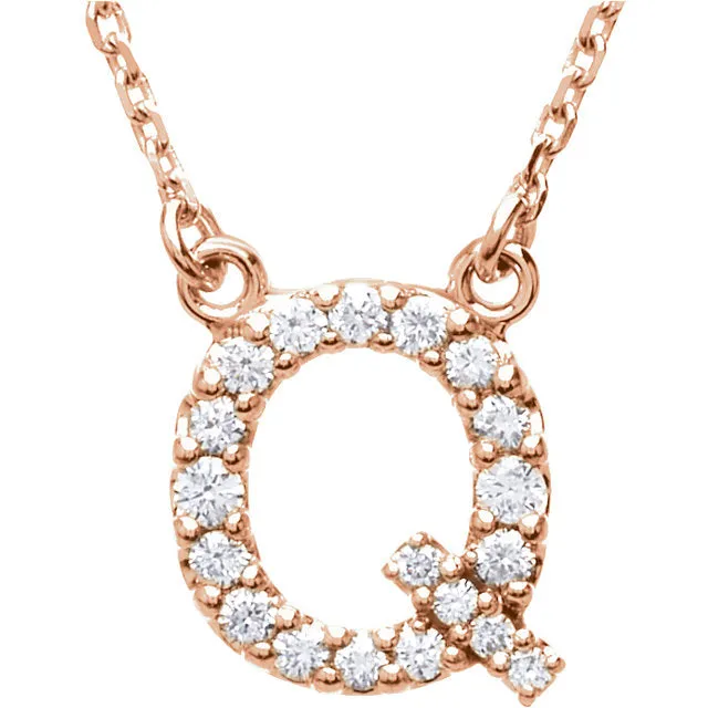 14k Gold 1/6 CTW Diamond Alphabet Initial Letter Q Necklace