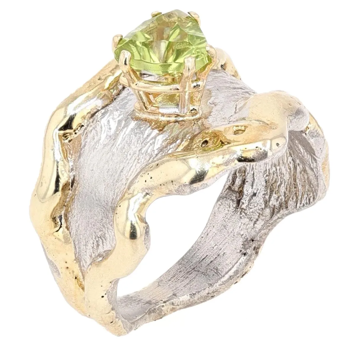 14K Gold & Crystalline Silver Peridot Ring - 13727