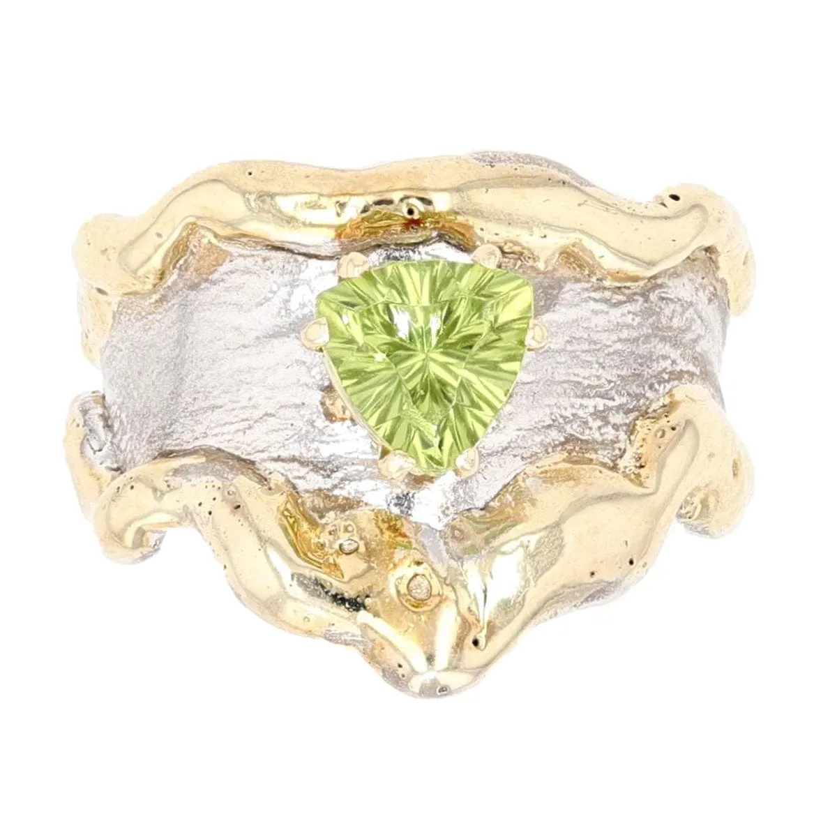 14K Gold & Crystalline Silver Peridot Ring - 13727