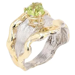 14K Gold & Crystalline Silver Peridot Ring - 13727