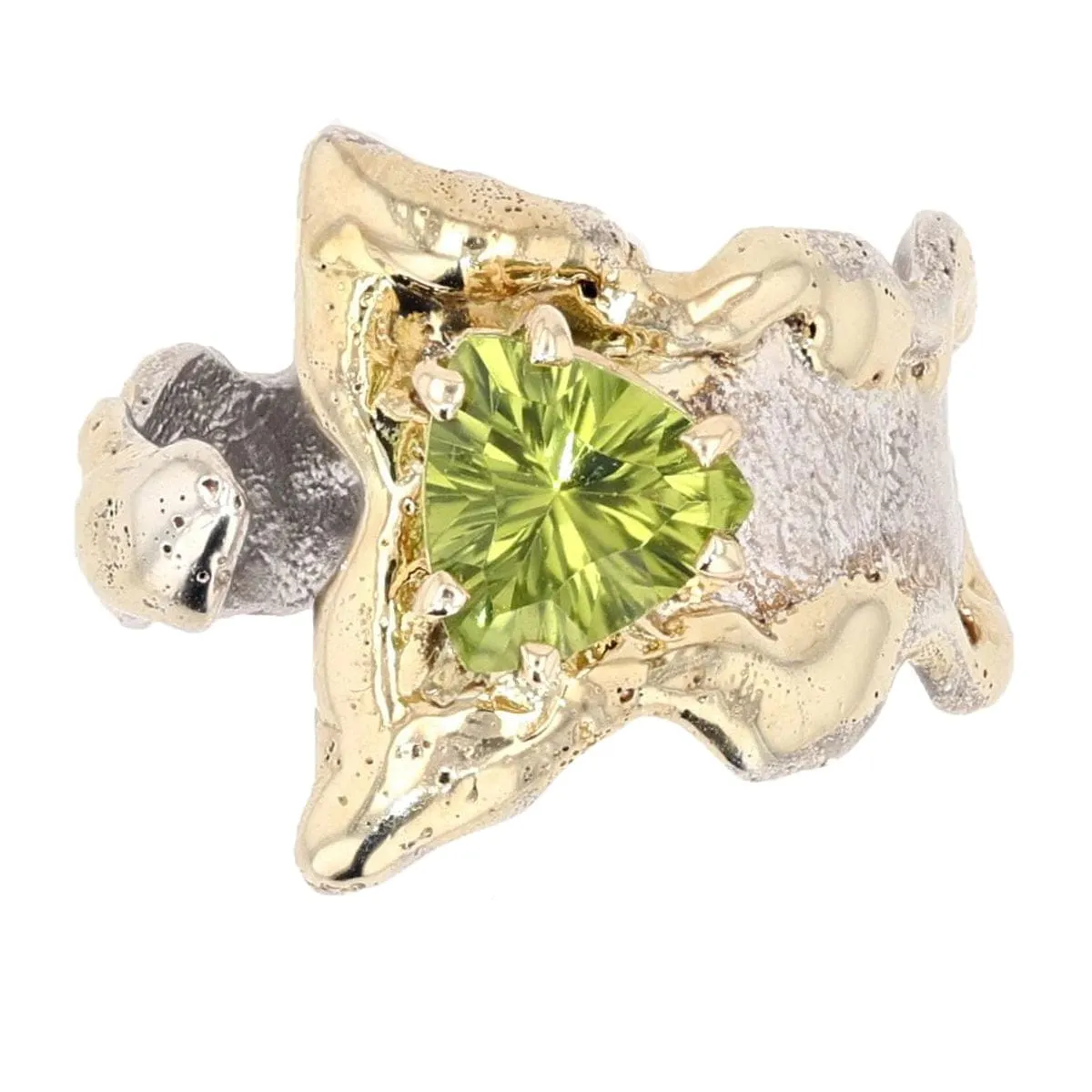 14K Gold & Crystalline Silver Peridot Ring - 23202