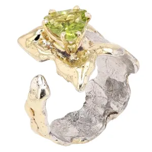 14K Gold & Crystalline Silver Peridot Ring - 23202