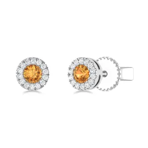 14K Gold Diamond & Citrine Circle Studs
