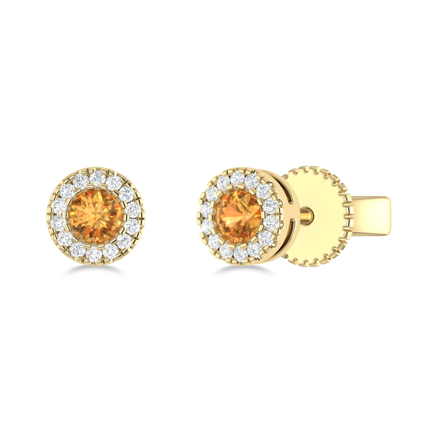 14K Gold Diamond & Citrine Circle Studs