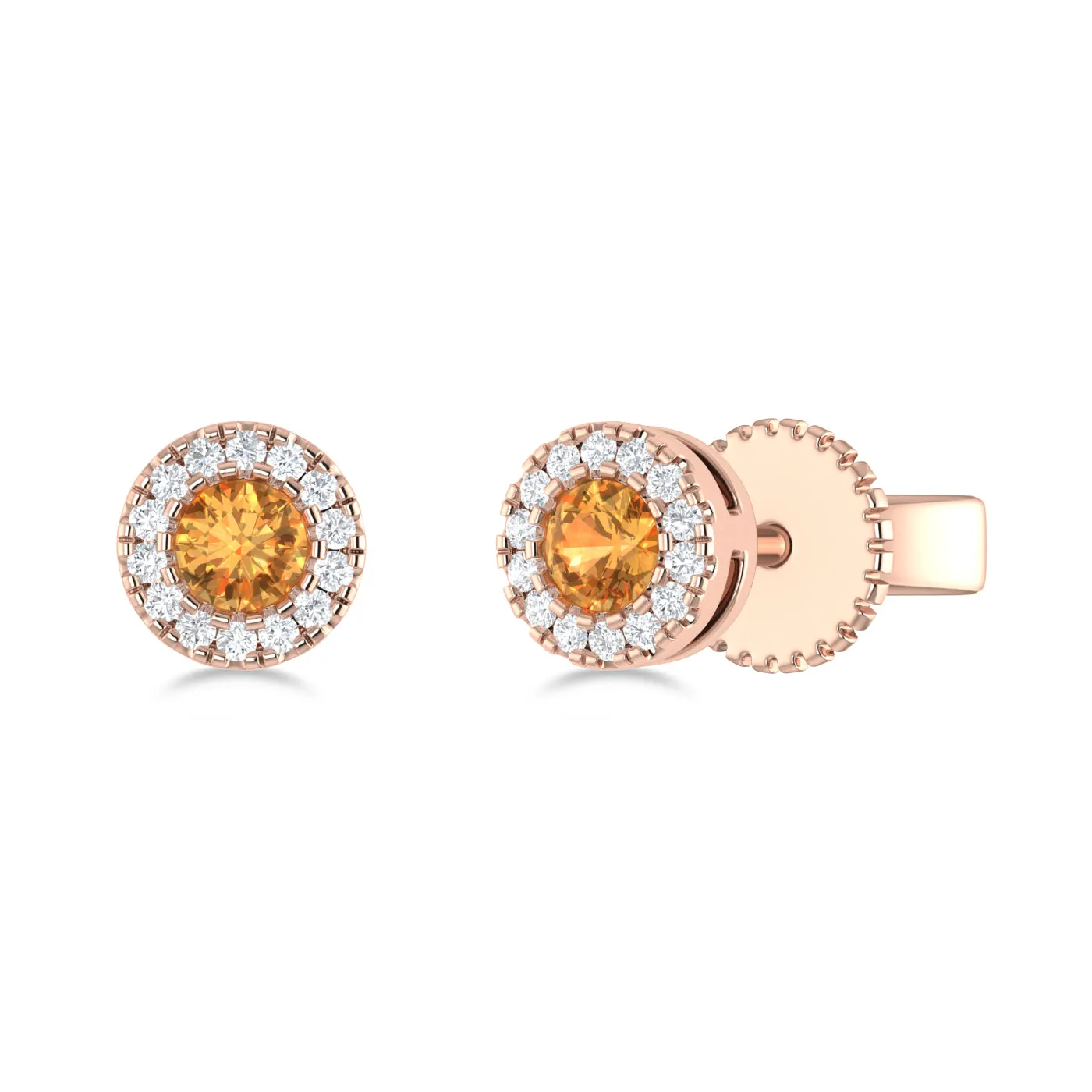 14K Gold Diamond & Citrine Circle Studs