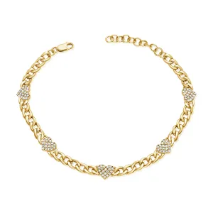 14k Gold Diamond Heart Station Bracelet - 0.39ct