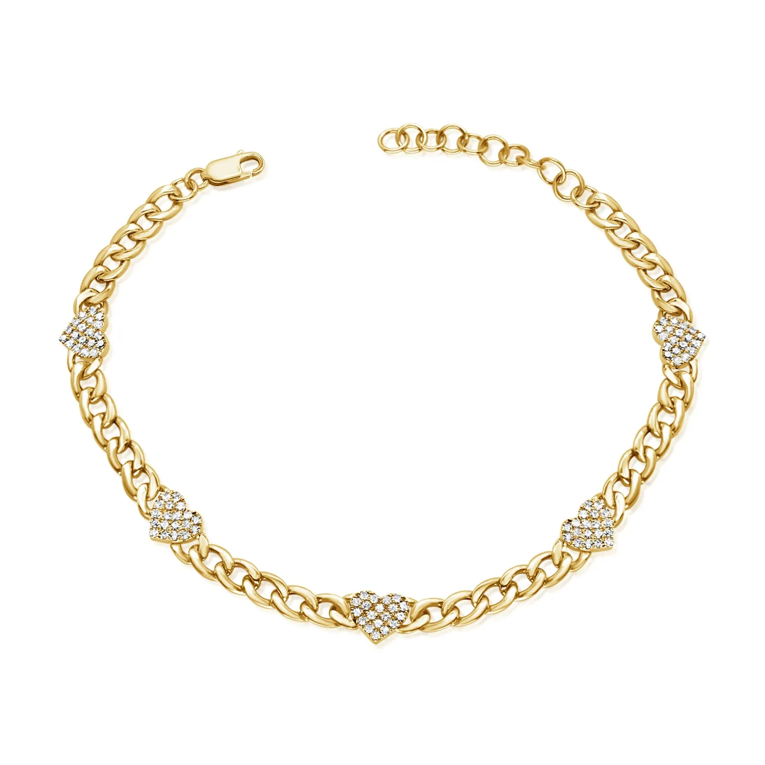 14k Gold Diamond Heart Station Bracelet - 0.39ct
