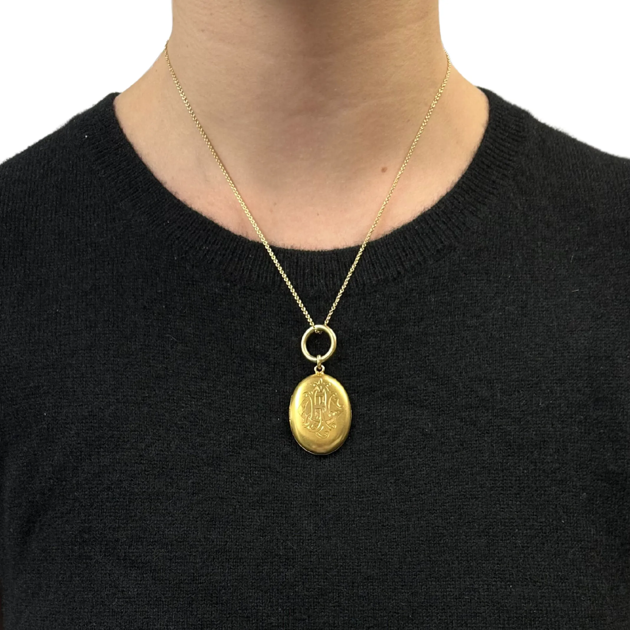 14k Gold Hinged Oval Monogramed Locket