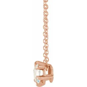 14K Rose 1/2 CT Natural Diamond Solitaire 16-18" Necklace
